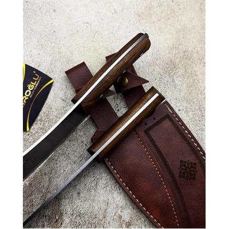 EL YAPIMI YERLİ ÜRETİM TEK DERİ KILIFTA BUSHCRAFT VE ALMAZAN AVCI AV KAMP BIÇAĞI SETİ KOD:CKR704
