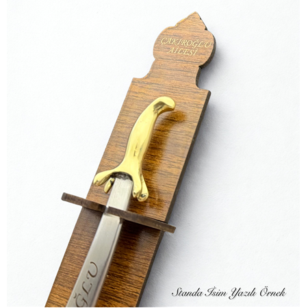 EL YAPIMI YERLİ ÜRETİM PİRİNÇ KABZELİ YENİ NESİL STANDLI MİNYATÜR HZ.ALİ ZÜLFİKAR KILICI KOD:CKR829