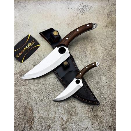 EL YAPIMI YERLİ ÜRETİM VİKİNG SERİSİ DERİ KILIFLI BABA OĞUL MODEL ALMAZAN BIÇAĞI KOD:CKR575-03