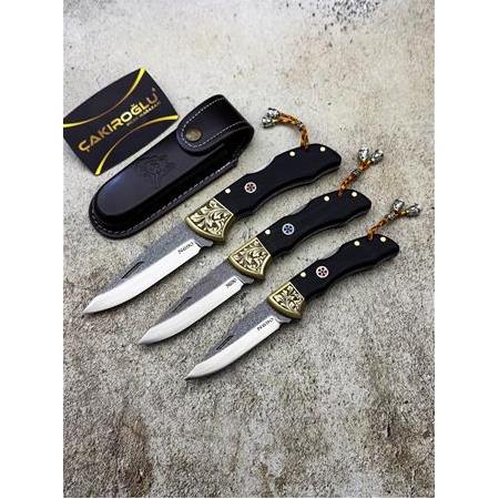 EL YAPIMI N690 BÖHLER ÇELİK GRAVÜRLÜ ÜST DÜZEY KİLİT MEKANİZMALI 3’LÜ SET AV KAMP ÇAKISI KOD:0850/36