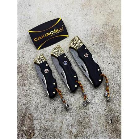 EL YAPIMI N690 BÖHLER ÇELİK GRAVÜRLÜ ÜST DÜZEY KİLİT MEKANİZMALI 3’LÜ SET AV KAMP ÇAKISI KOD:0850/36