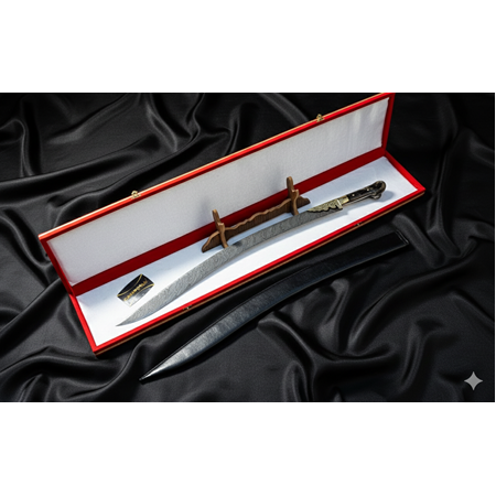 EL YAPIMI PREMİUM VİP ÖZEL ÜRETİM DAMASCUS ŞAM ÇELİK VE BOYNUZ (KEMİK) KABZELİ 80 CM YATAĞAN PALASI