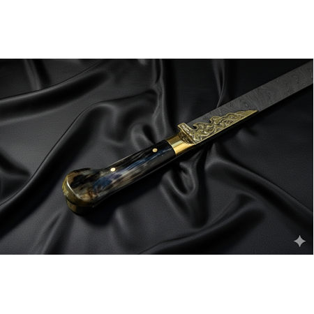 EL YAPIMI PREMİUM VİP ÖZEL ÜRETİM DAMASCUS ŞAM ÇELİK VE BOYNUZ (KEMİK) KABZELİ 80 CM YATAĞAN PALASI