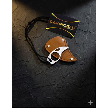 KOLEKSİYONLUK BİR ESER, DERİ KILIFLI VE İPLİ PARMAK BIÇAK KOD:CKR709