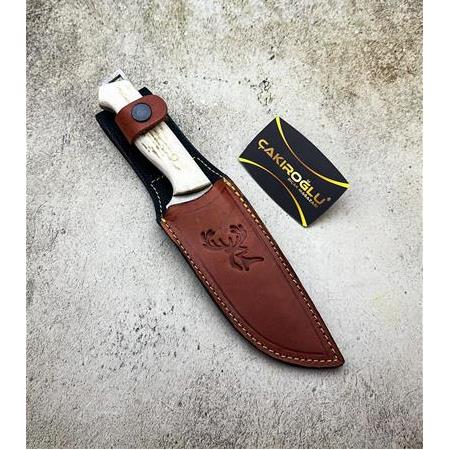 EL YAPIMI ÖZEL ÜRETİM N690 BÖHLER ÇELİK GEYİK BOYNUZU KABZELİ AVCI AV KAMP BIÇAĞI KOD:CKR585-02