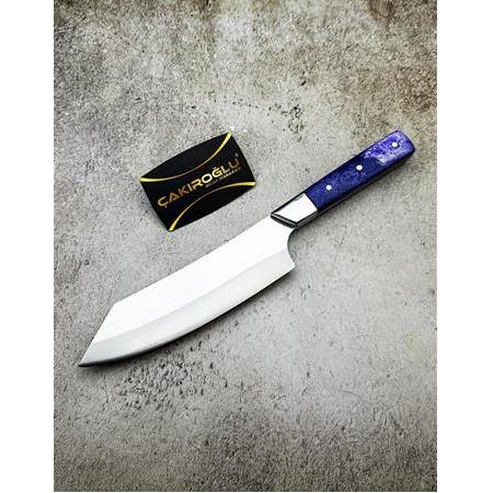 EL YAPIMI SINIRLI ÖZEL ÜRETİM EPOKSİ KABZELİ PROFESYONEL SANTOKU ŞEF AŞÇI BIÇAĞI KOD:CKR607