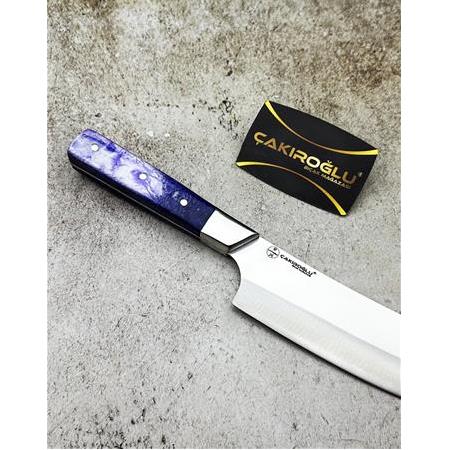 EL YAPIMI SINIRLI ÖZEL ÜRETİM EPOKSİ KABZELİ PROFESYONEL SANTOKU ŞEF AŞÇI BIÇAĞI KOD:CKR607