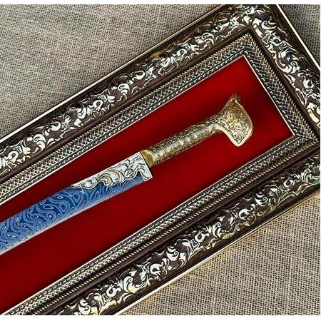 EL YAPIMI PREMİUM ÜST DÜZEY GOLD SERİSİ TABLOLU DAMASCUS ÇELİK BÜYÜK YATAĞAN PALASI KOD:CKR653-02