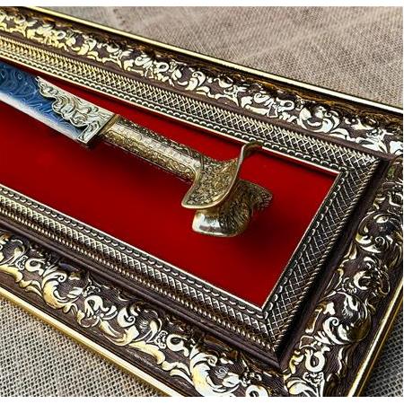 EL YAPIMI PREMİUM ÜST DÜZEY GOLD SERİSİ TABLOLU DAMASCUS ÇELİK BÜYÜK YATAĞAN PALASI KOD:CKR653-02
