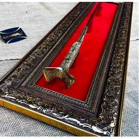 EL YAPIMI PREMİUM ÜST DÜZEY GOLD SERİSİ TABLOLU DAMASCUS ÇELİK BÜYÜK YATAĞAN PALASI KOD:CKR653-02