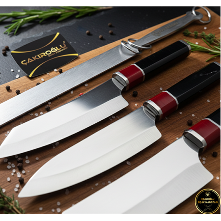 EL YAPIMI YERLİ ÖZEL ÜRETİM PROFESYONEL ŞEF AŞÇI BIÇAĞI SETİ KOD:CKR793