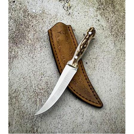 EL YAPIMI YERLİ ÜRETİM GEYİK BOYNUZU KABZELİ MİNYATÜR KAMA, AVCI AV KAMP BIÇAĞI KOD:CKR200-02