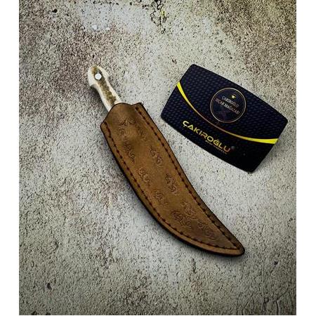 EL YAPIMI YERLİ ÜRETİM GEYİK BOYNUZU KABZELİ MİNYATÜR KAMA, AVCI AV KAMP BIÇAĞI KOD:CKR200-02