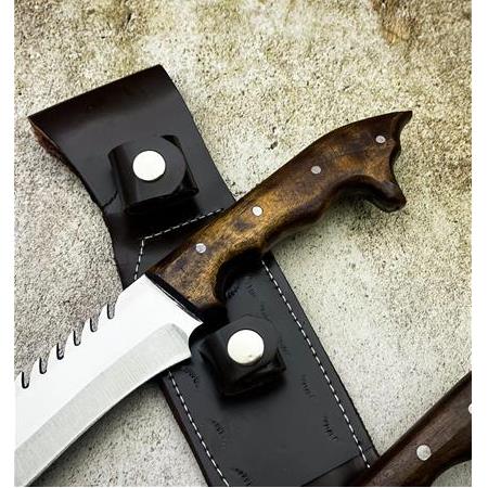 EL YAPIMI YERLİ ÜRETİM KÖK CEVİZ KABZE’DEN KURT KAFASI TASARIMLI BABA OĞUL AV KAMP BIÇAĞI KOD:CKR360