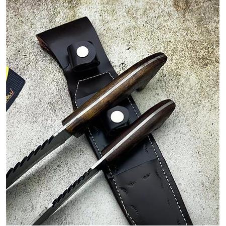 EL YAPIMI YERLİ ÜRETİM KÖK CEVİZ KABZE’DEN KURT KAFASI TASARIMLI BABA OĞUL AV KAMP BIÇAĞI KOD:CKR360