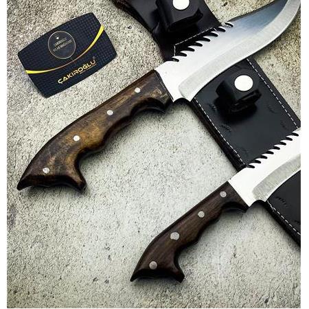 EL YAPIMI YERLİ ÜRETİM KÖK CEVİZ KABZE’DEN KURT KAFASI TASARIMLI BABA OĞUL AV KAMP BIÇAĞI KOD:CKR360