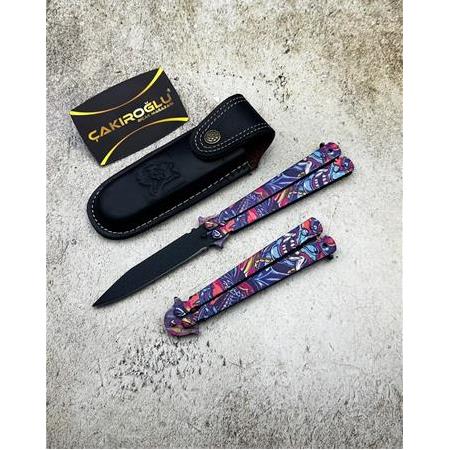 EL YAPIMI VE TAMAMEN İLK KEZ YERLİ ÜRETİM DÖVME ÇELİK NEON MODEL KELEBEK ÇAKI KOD:CKR424-03