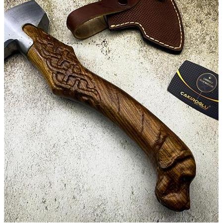 EL YAPIMI TAMAMEN ÜST DÜZEY ÖZEL EL İŞÇİLİĞİ AV KÖPEĞİ TASARIMLI AVCI AV KAMP BALTASI KOD:CKR510