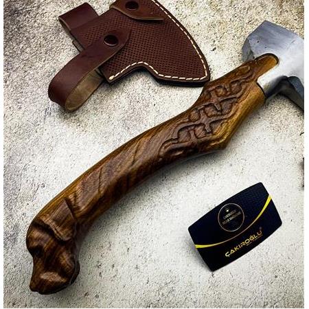 EL YAPIMI TAMAMEN ÜST DÜZEY ÖZEL EL İŞÇİLİĞİ AV KÖPEĞİ TASARIMLI AVCI AV KAMP BALTASI KOD:CKR510