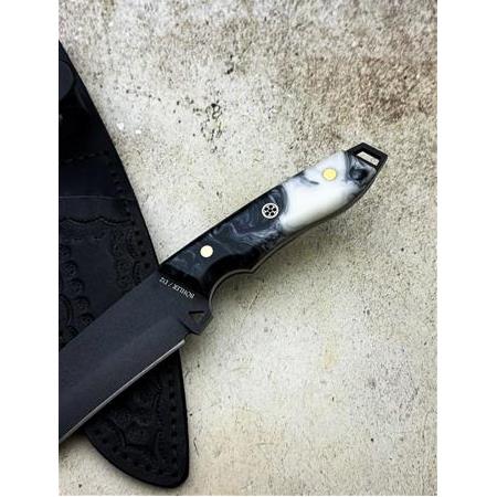 EL YAPIMI YERLİ ÖZEL ÜRETİM D2 BÖHLER ÇELİK EPOKSİ KEHRİBAR KABZELİ AVCI AV KAMP BIÇAĞI KOD:CKR656