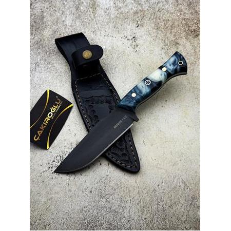 EL YAPIMI ÖZEL ÜRETİM BUSHCRAFT D2 BÖHLER ÇELİK EPOKSİ KEHRİBAR KABZELİ AV KAMP BIÇAĞI KOD:CKR661