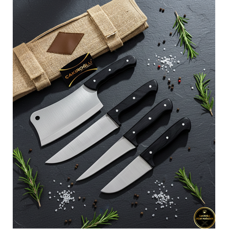 El Yapımı Yerli Üretim Koruma Çantalı, Venge Ağacı Kabzeli Kurban (Kasap) Bıçağı Seti