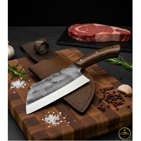 EL YAPIMI YERLİ VE TAMAMEN DÖVME ÇELİK, ÖZEL ÜRETİM ALMAZAN ŞEF AŞÇI BIÇAĞI KOD:0659