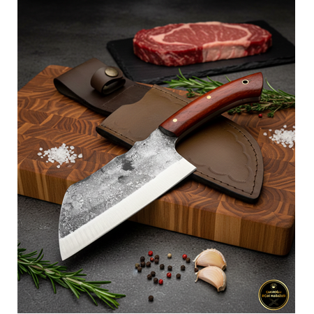 EL YAPIMI YERLİ VE TAMAMEN DÖVME ÇELİK, ÖZEL ÜRETİM ALMAZAN ŞEF AŞÇI BIÇAĞI KOD:0659