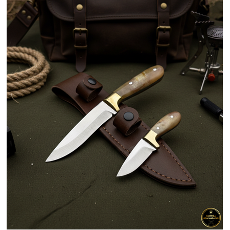 El Yapımı Yerli Üretim Baba Oğul Serisi Koç Boynuzu (Kemik) Kabzeli Avcı Av Kamp Bıçağı Ckr235-04