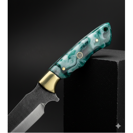 El Yapımı Yerli Üretim N690 Böhler Çelik Epoksi Kehribar Kabzeli Avcı Av Kamp Bıçağı Ckr855-03