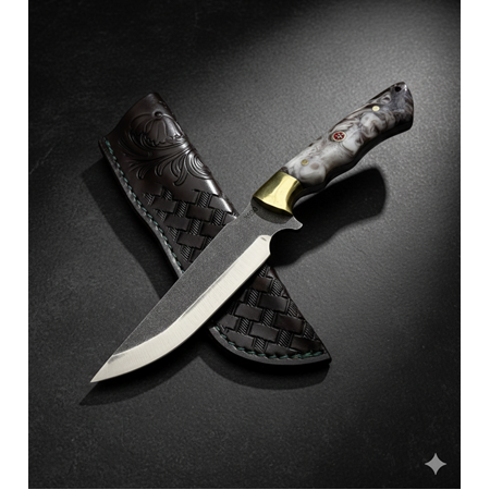 El Yapımı Yerli Üretim N690 Böhler Çelik Epoksi Kehribar Kabzeli Avcı Av Kamp Bıçağı Ckr855