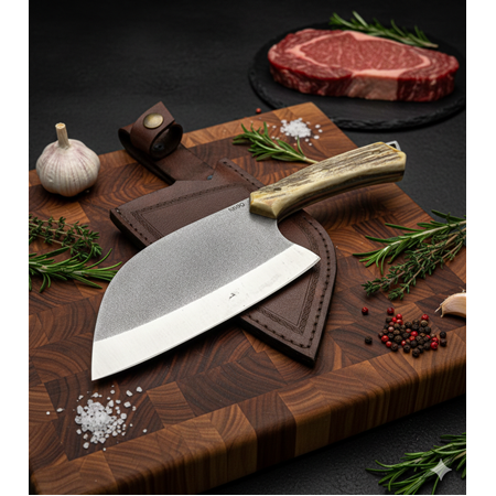 El Yapımı Yerli Üretim N690 Böhler Çelik Geyik Boynuzu Kabzeli Almazan Bıçağı Ckr854-04