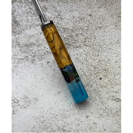 EL YAPIMI ÖZEL ÜRETİM DAMASCUS ÇELİK ZEYTİN AĞACI VE EPOKSİ KABZELİ ŞEF AŞÇI BIÇAĞI KOD:CKR716-02