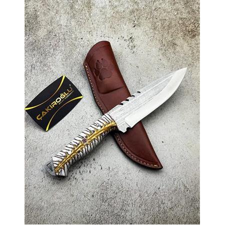 EL YAPIMI YERLİ ÖZEL ÜRETİM N690 BÖHLER EPOKSİ BUZ SERİSİ KABZELİ AVCI AV KAMP BIÇAĞI KOD:CKR585-07