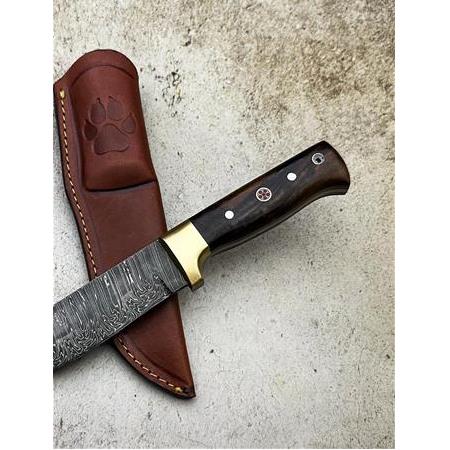 EL YAPIMI YERLİ ÖZEL ÜRETİM DAMASCUS ÇELİK PİRİNÇ BALÇAKLI BUSHCRAFT AVCI AV KAMP BIÇAĞI KOD:CKR622