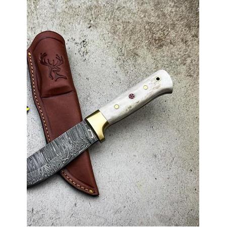 EL YAPIMI ÖZEL ÜRETİM DAMASCUS ÇELİK GEYİK BOYNUZU KABZELİ BUSHCRAFT AV KAMP BIÇAĞI KOD:CKR622-02