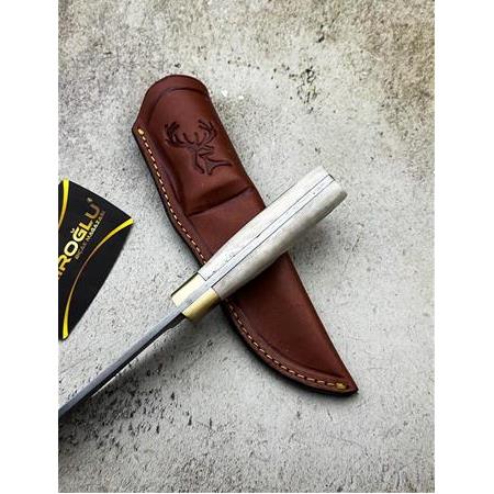 EL YAPIMI ÖZEL ÜRETİM DAMASCUS ÇELİK GEYİK BOYNUZU KABZELİ BUSHCRAFT AV KAMP BIÇAĞI KOD:CKR622-02