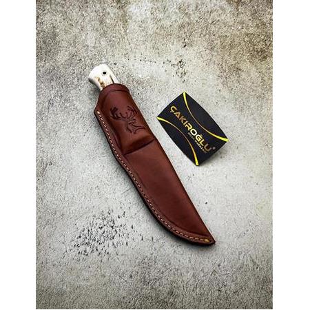 EL YAPIMI ÖZEL ÜRETİM DAMASCUS ÇELİK GEYİK BOYNUZU KABZELİ BUSHCRAFT AV KAMP BIÇAĞI KOD:CKR622-02