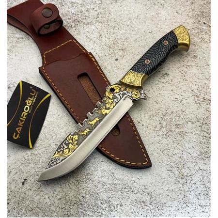 El Yapımı Yerli Üretim N690 Böhler Çelik 24 Ayar Altın İşlemeli Cigarta Kabze Kasatura Bıçağı Ckr615