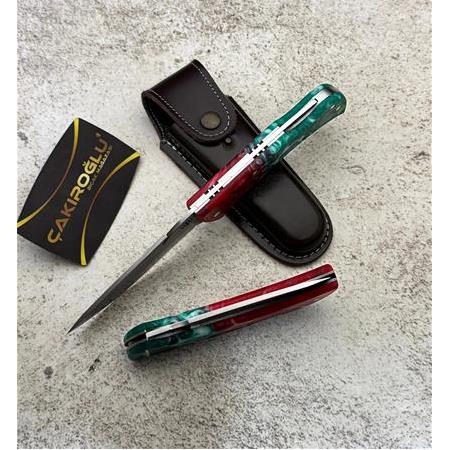 El Yapımı Yerli Üretim Epoksi Kehribar Kabzeli Sırttan Kilit Sistemli Av Kamp Çakısı Ckr715-07