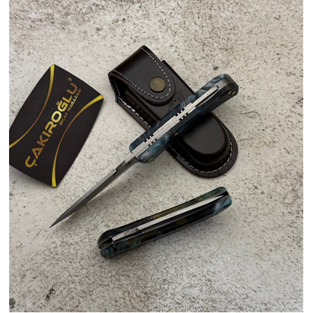 El Yapımı Yerli Üretim Epoksi Kehribar Kabzeli ve Sırttan Kilitli Küçük Boy Av Kamp Çakısı Ckr715-11