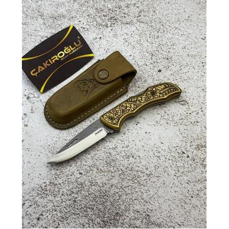 EL YAPIMI ÖZEL ÜRETİM N690 BÖHLER ÇELİK, GRAVÜRLÜ PİRİNÇ KABZE KÜÇÜK BOY AV KAMP ÇAKISI KOD:0850/40