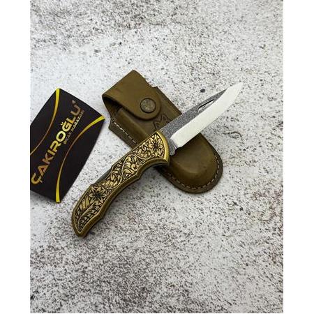 EL YAPIMI ÖZEL ÜRETİM N690 BÖHLER ÇELİK, GRAVÜRLÜ PİRİNÇ KABZE KÜÇÜK BOY AV KAMP ÇAKISI KOD:0850/40