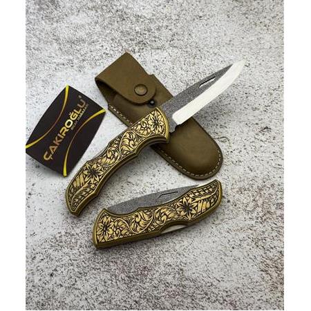 EL YAPIMI ÖZEL ÜRETİM N690 BÖHLER ÇELİK, GRAVÜRLÜ PİRİNÇ KABZE BÜYÜK BOY AV KAMP ÇAKISI KOD:0850/42