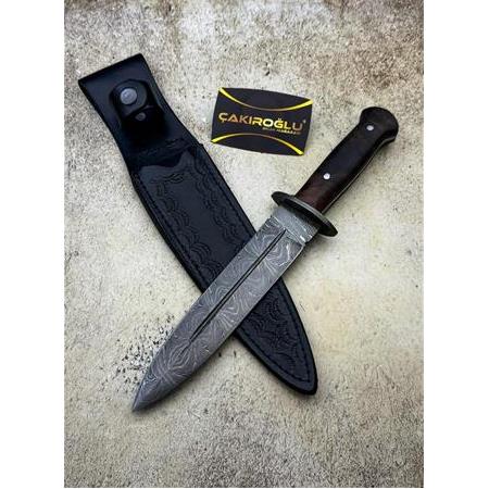 EL YAPIMI ÜST DÜZEY ÖZEL ÜRETİM DAMASCUS ÇELİK KÖK CEVİZ KABZELİ OLUKLU (HANÇER) KAMA KOD:CKR644