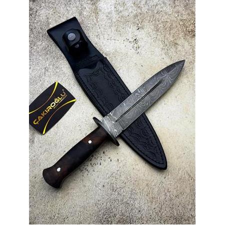 EL YAPIMI ÜST DÜZEY ÖZEL ÜRETİM DAMASCUS ÇELİK KÖK CEVİZ KABZELİ OLUKLU (HANÇER) KAMA KOD:CKR644