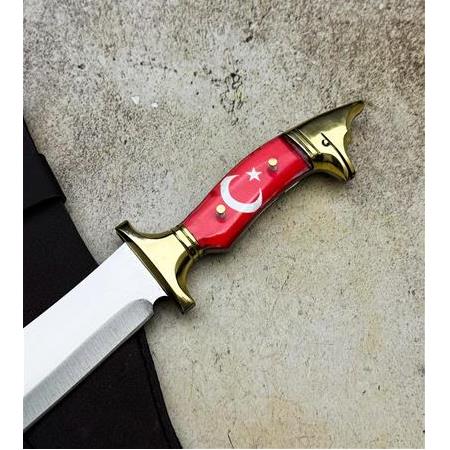 EL YAPIMI KURT BAŞLI MİKA KABZELİ PİRİNÇ BALÇAKLI ABBAS MODEL SALLAMA PALA KAMP BIÇAĞI KOD:CKR504-03