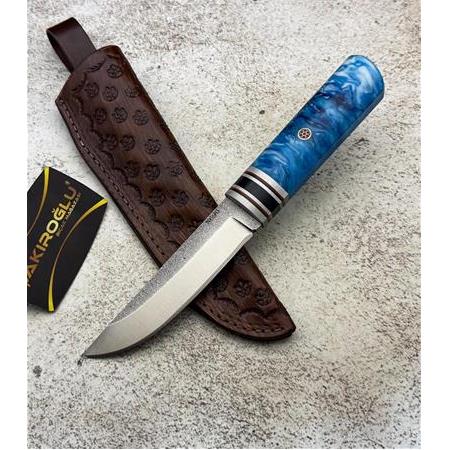 EL YAPIMI YERLİ PUKKO MODEL N690 BÖHLER ÇELİK EPOKSİ KEHRİBAR KABZELİ AV KAMP BIÇAĞI KOD:CKR586-07