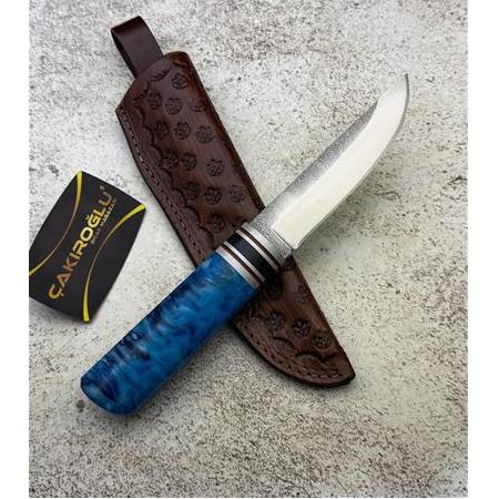 EL YAPIMI YERLİ PUKKO MODEL N690 BÖHLER ÇELİK EPOKSİ KEHRİBAR KABZELİ AV KAMP BIÇAĞI KOD:CKR586-07