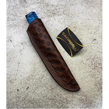 EL YAPIMI YERLİ PUKKO MODEL N690 BÖHLER ÇELİK EPOKSİ KEHRİBAR KABZELİ AV KAMP BIÇAĞI KOD:CKR586-07